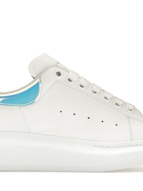 Authentic Alexander McQueen White Sneakers with Blue Iridescent Heel Tab